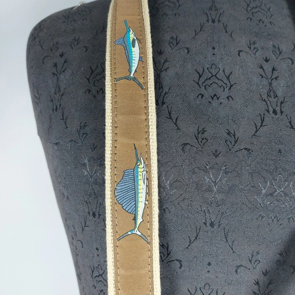 World Wide Sportsman Marlin Ribbon Belt Mens Size 44  Brown Leather Buff Web USA